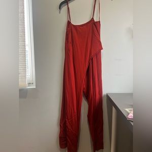 Mason by Michelle Mason One Shoulder Asymmetric Satin Jumpsuit